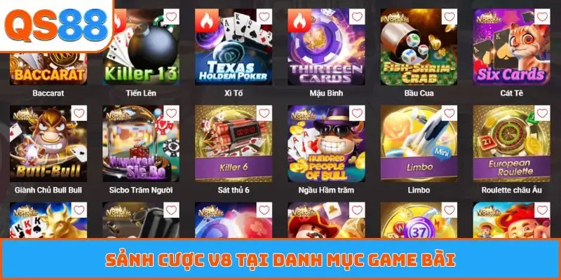 Sảnh cược V8 tại danh mục game bài