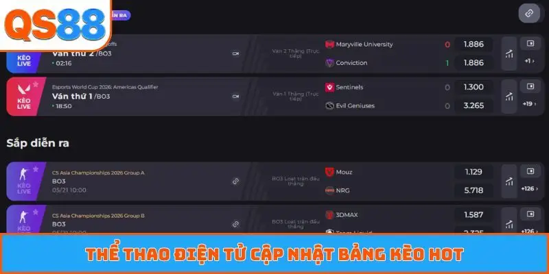 Thể thao điện tử cập nhật bảng kèo hot